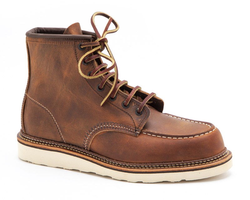1907 Classic Moc Copper Rough Tough Leather | Botas de trabajo Red Wing cuero marrón engrasado plantillas acolchadas - Corbeto's Boots