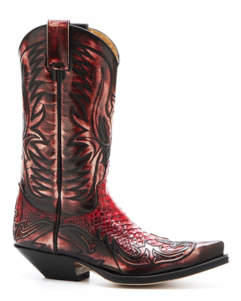 Rentmeester As leiderschap 3241 Cuervo Denver Rojo-Pitón Barriga Rojo | Distressed red leather and red  python skin special edition Sendra cowboy boots - Corbeto's Boots