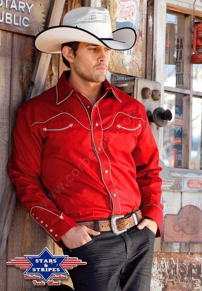 JACK RED | Mens plain red cowboy and rockabilly style shirt with light  colour piping - Corbeto's Boots