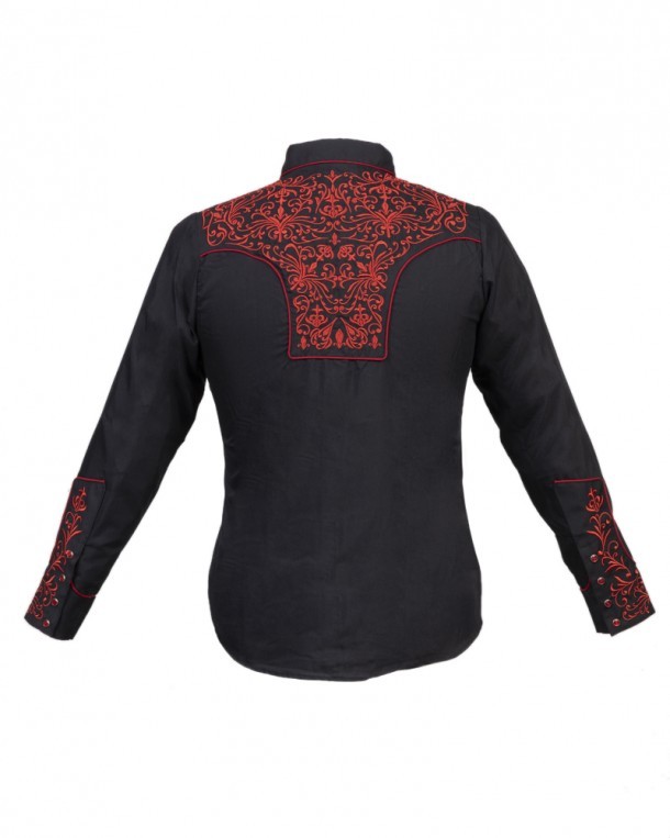 Women red embroidery line dance shirt