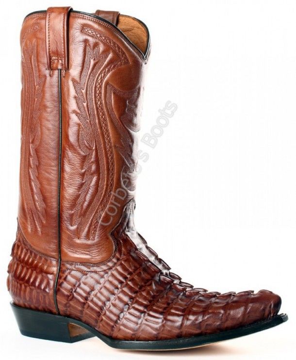 1064 Cola África Café-Suaty Café | Bota cowboy Buffalo Boots imitación cola caimán color marrón para hombre