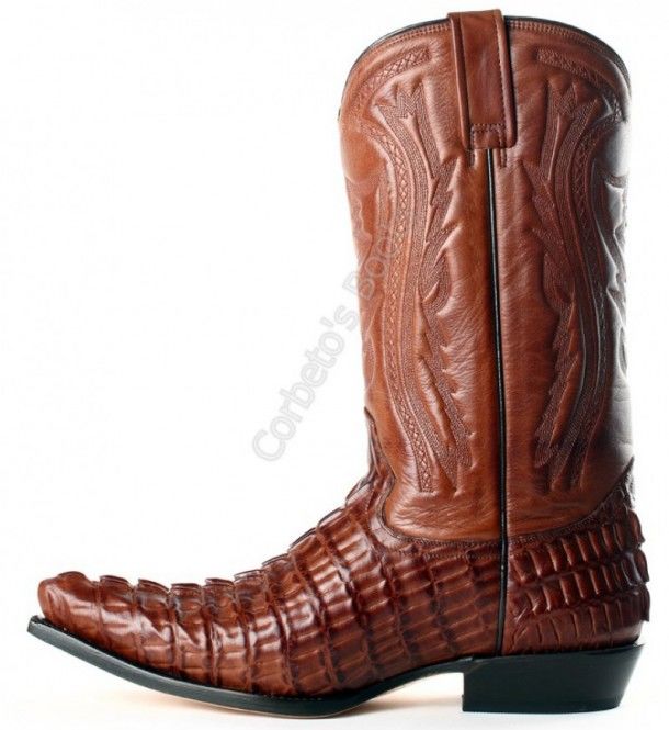 1064 Cola África Café-Suaty Café | Buffalo Boots mens brown printed caiman tail leather cowboy boots