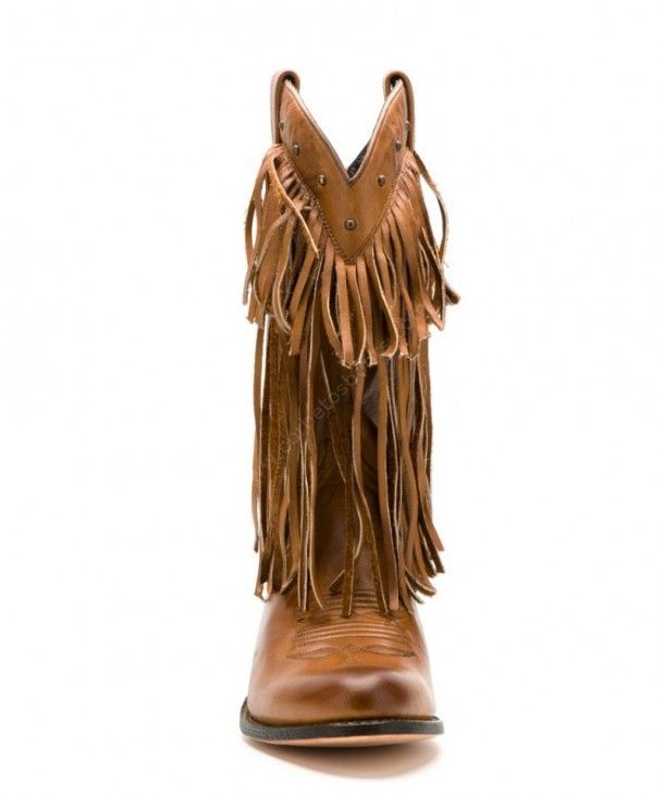 11451 Debora Salvaje Miele | Sendra womens brown honey leather cowboy boots with fringes