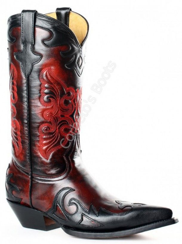 139 Juarez Dama Rouge Noir | Bota cowboy Go West para mujer combinación piel negra y roja