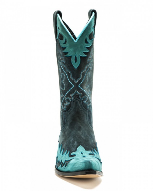 Suede blueish green Sendra western boots for women