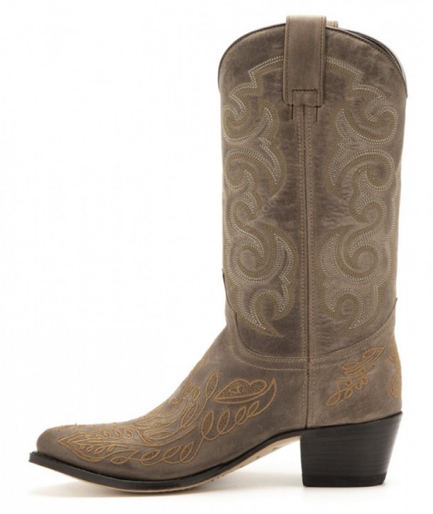 Botas western fashion Sendra color taupé con bordado floral