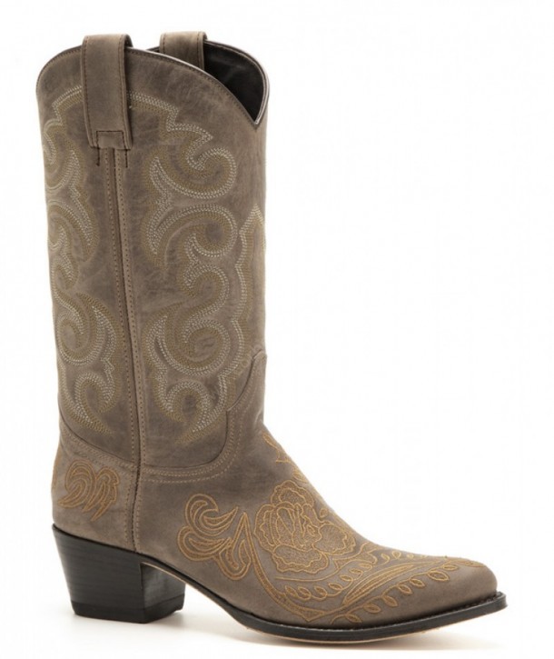 Botas western fashion Sendra color taupé con bordado floral