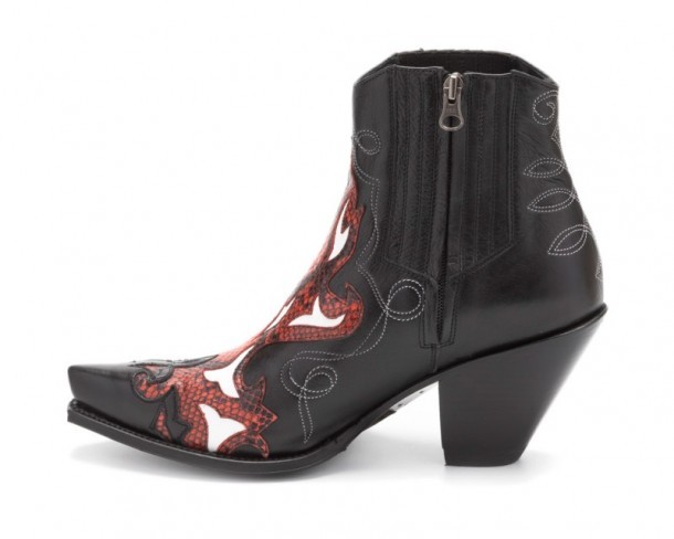 Women red snakeskin ankle boots