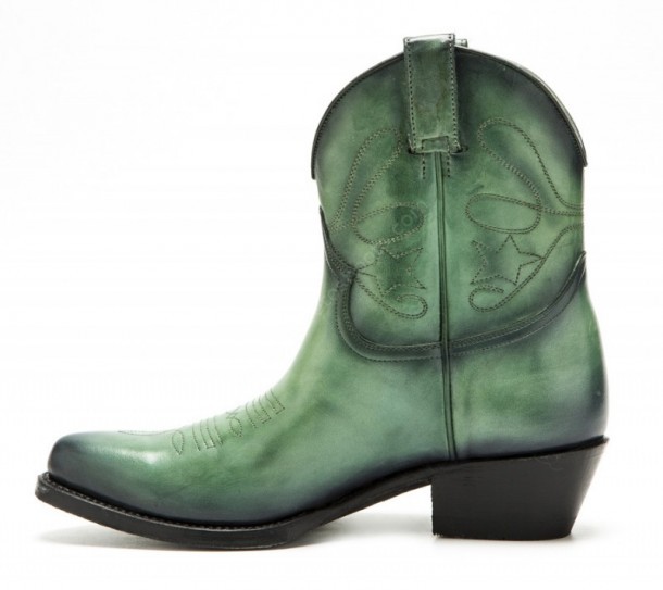 Low calf women green leather Mayura cowboy boots