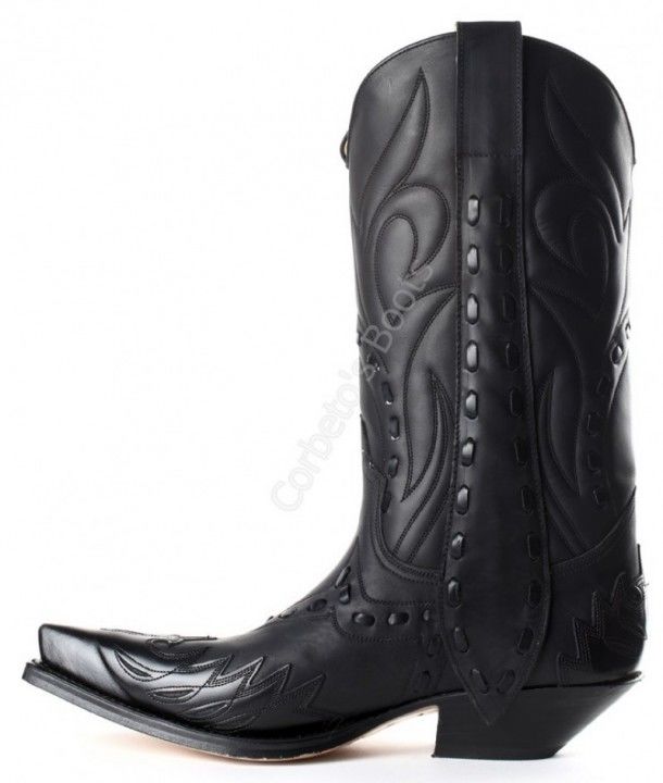 3590 Cuervo Florentic Negro-Sprinter Negro | Bota cowboy Sendra cuero negro combinado para hombre