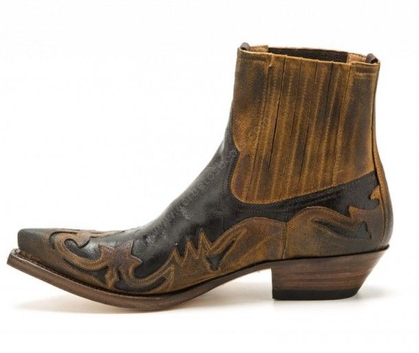 4660 Cuervo Serraje Camello Usado Negro-Barbados Quercia | Botín cowboy Sendra Boots para hombre combinación cuero envejecido