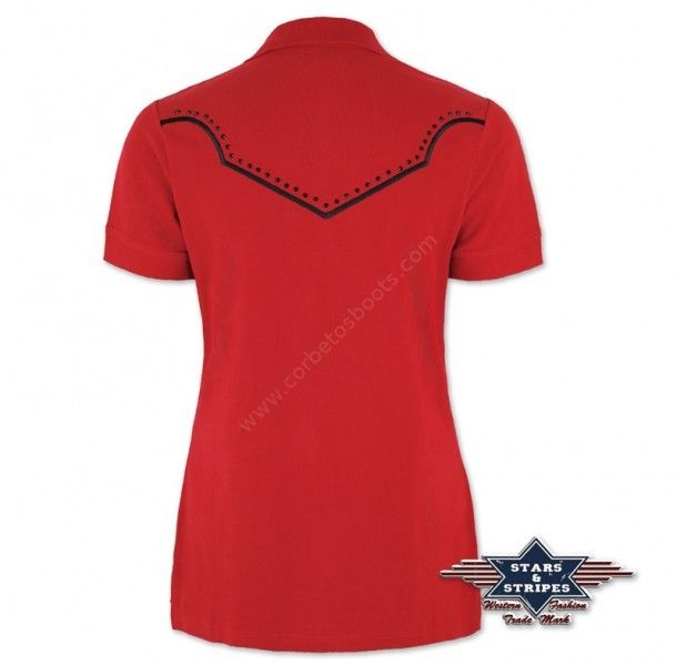 50-CAITLIN | Polo rojo estilo vaquero con canesú Stars & Stripes para mujer