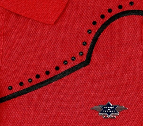 50-CAITLIN | Stars & Stripes womens red polo shirt with western yoke