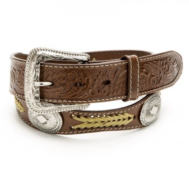 50-WG14 | Stars & Stripes brown leather belt with conchos and braid