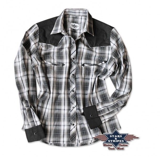 50-WENDY | Stars & Stripes womens grey and white chequered western shirt