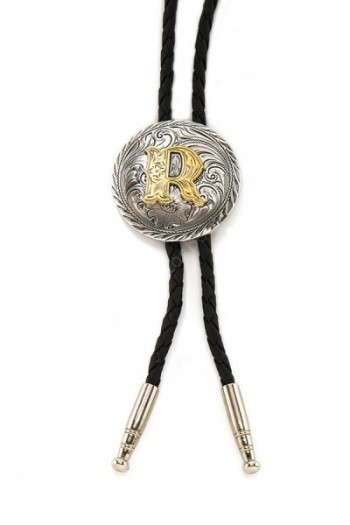 Compra ya mismo este corbatín vaquero unisex con la letra R en relieve dorado, el artículo western ideal para mostrar un look cowboy auténtico.