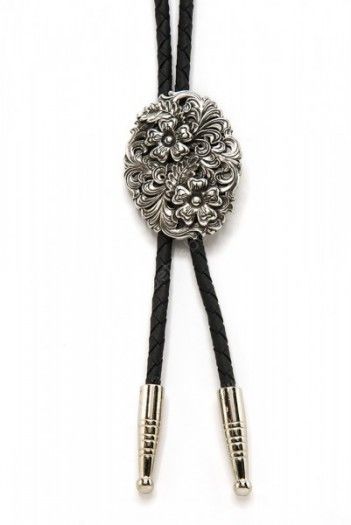 Floral filigree antique metal cowgirl bolo tie