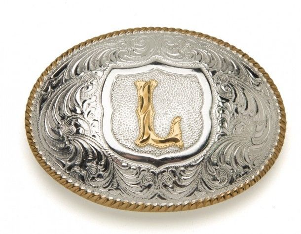 Crumrine Silversmiths L letter silver plated buckle