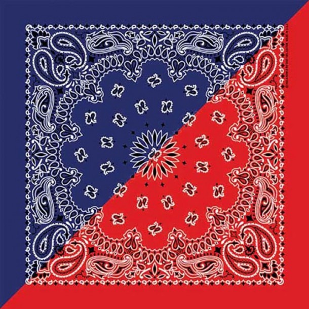 Split red & blue navy paisley bandana