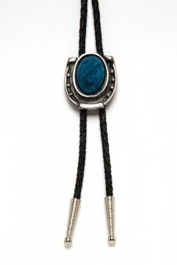 One of the widest catalog of cowboy bolo tie is available at our online store. Check out and buy this blue stone model with a metal horseshoe.