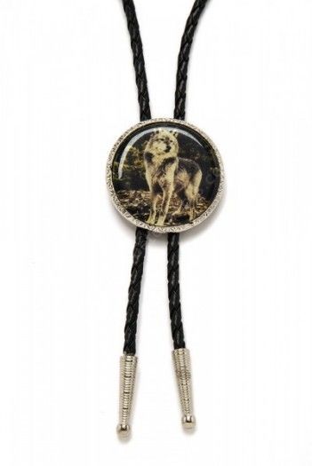 Check out and do the purchase of this inspiring rounded bolo tie for western & rockabilly shirts with the picture of a staring wild wolf.