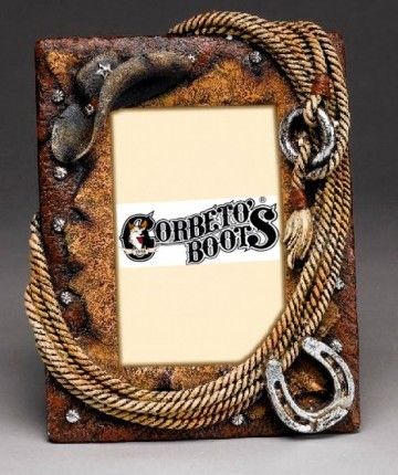 53-CG834 | Cowboy hat, western rope & horseshoe photo frame