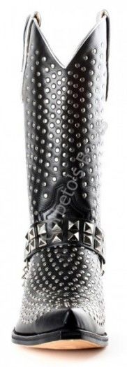 Sendra smooth black leather western rocker style boots with studs and matching straps