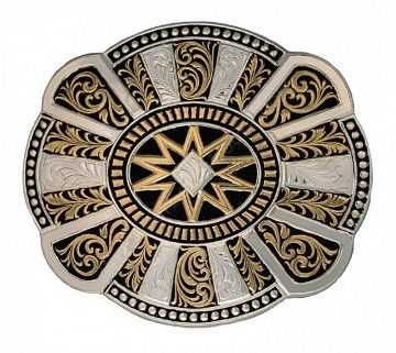 56-14300 | Montana Silversmiths gold and silver electroplated charro style belt buckle