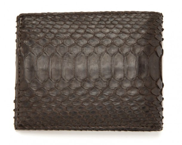 Quadrifold mens Sendra wallet made with dark brown genuine snake skin