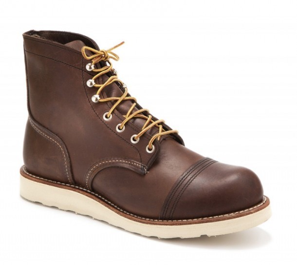 Red Wing Shoes tanned brown leather Iron Ranger upper with Classic Moc white outsole