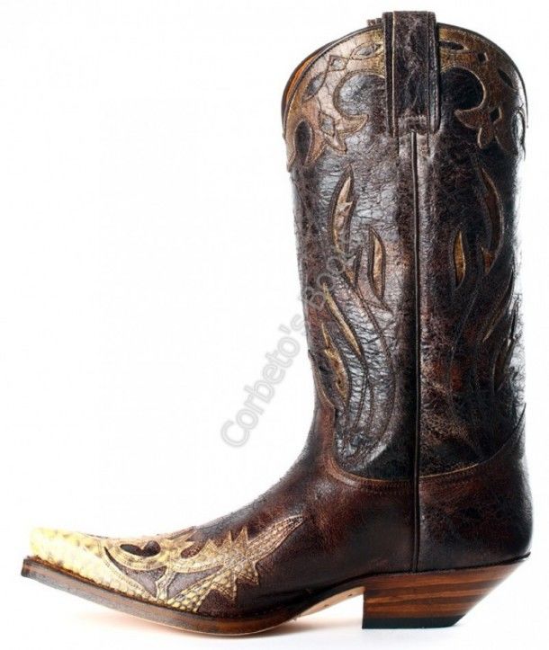 8930 Tibu Piton Barriga Panizo 2-Barbados Quercia | Sendra Boots mens combined distressed leather and snake skin cowboy boots