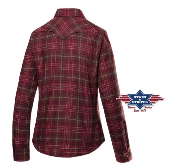 Checkered maroon and brown country style cotton ladies shirt