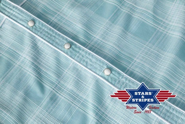 Light blue with white stripes checkered Stars & Stripes ladies western blouse