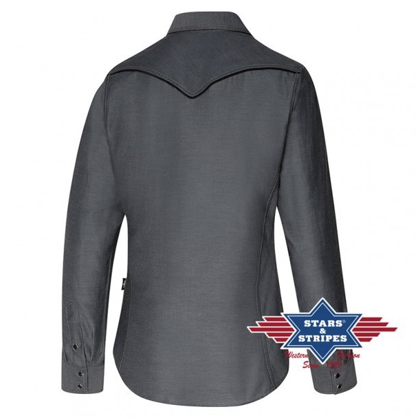 Camisa cowgirl entallada color gris con vivos negros Stars & Stripes