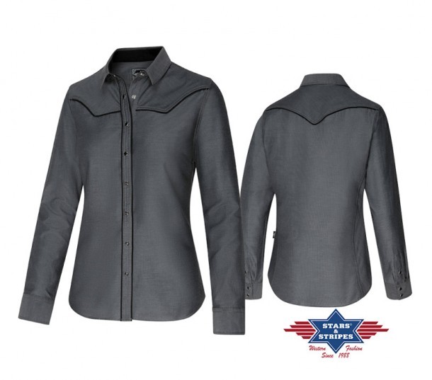 Camisa cowgirl entallada color gris con vivos negros Stars & Stripes