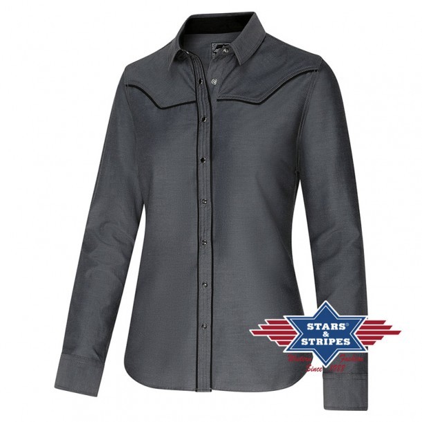 Camisa cowgirl entallada color gris con vivos negros Stars & Stripes