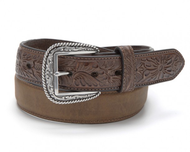 Cinturón cowboy Ariat cuero marrón engrasado y frontal grabado