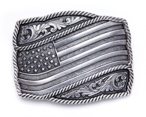 United States flag Montana Silversmiths silver electroplated buckle