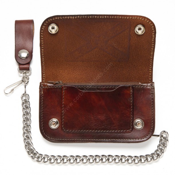 Rebel flag distressed brown leather biker wallet