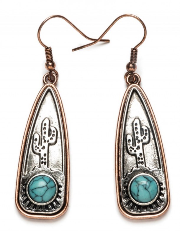 Pendientes mujer con turquesa y cactus de estilo vaquero de la marca Montana Silversmiths 