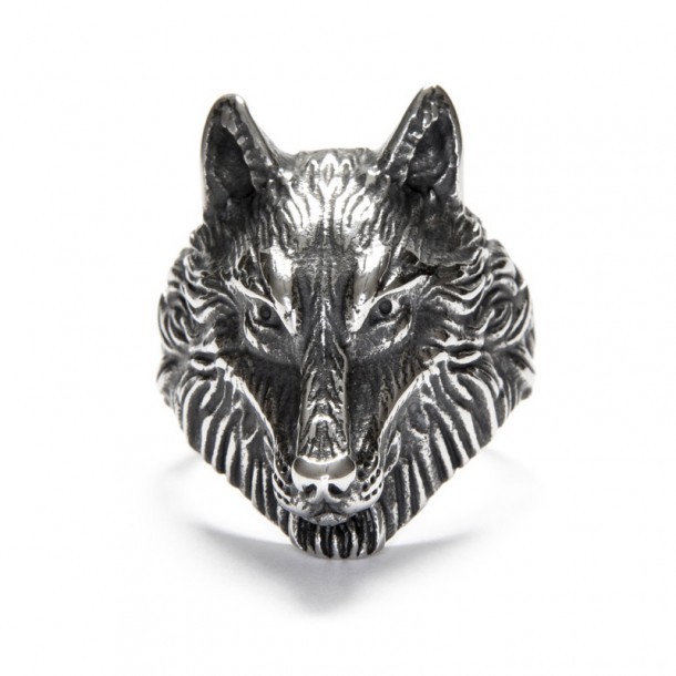 Wild wolf head metal ring