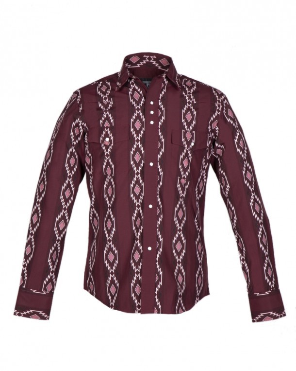 Urban western style burgundy mens shirt with tribal printings