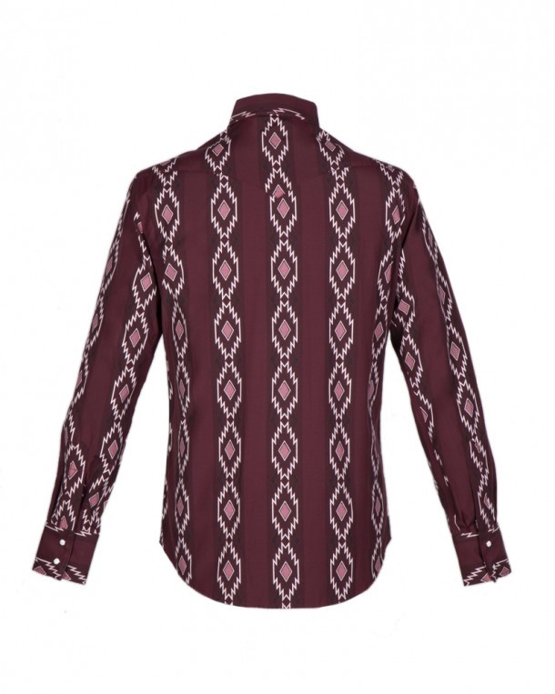 Urban western style burgundy mens shirt with tribal printings