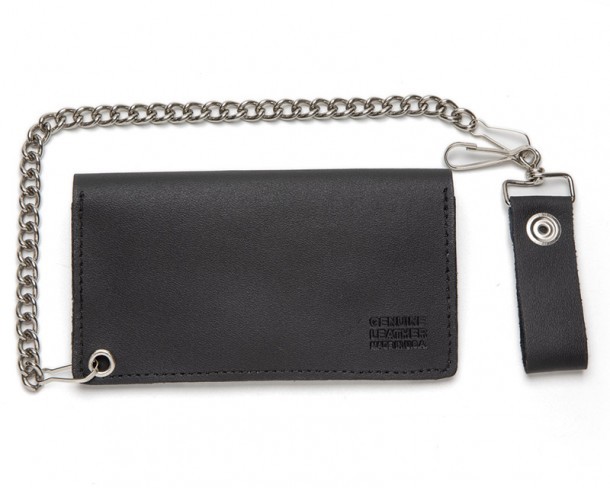 USA made basic plain black leather chain wallet