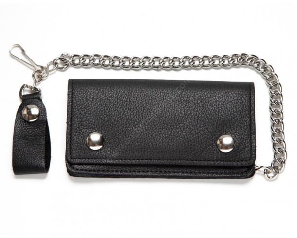 Soft touch black leather chain wallet