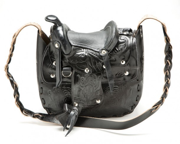 Women black leather western horse saddle purse
