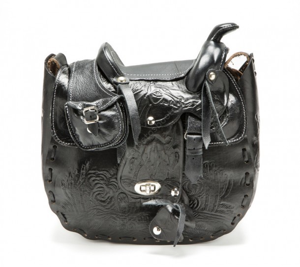Women black leather western horse saddle purse