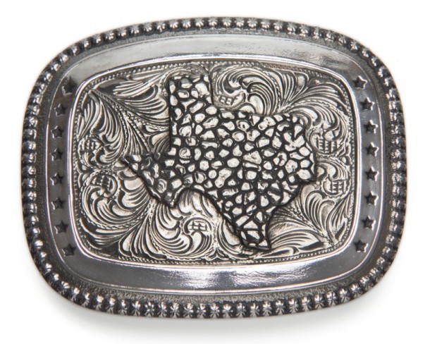 Crumrine Texas state outline distressed electroplated silver cowboy belt buckle 