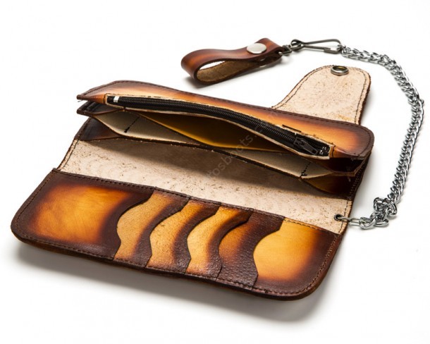 American style two-tone brown leather chain wallet