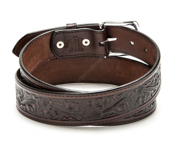 Dark brown floral embossed western leather belt